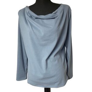 Light French Blue Draped Neckline Long Sleeve Top